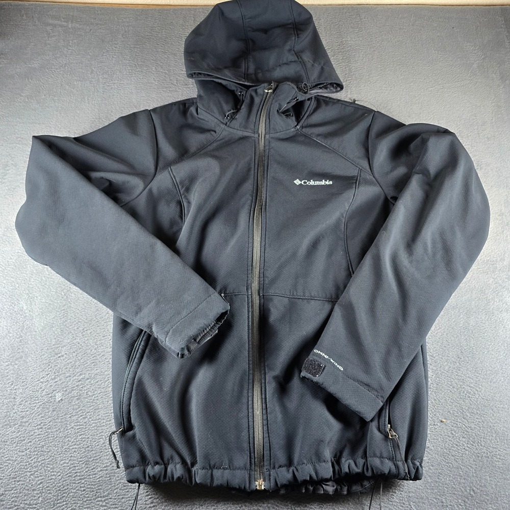 Columbia Omni-Wind Softshell Jacket Black Hooded Fleece Lined Womens Large